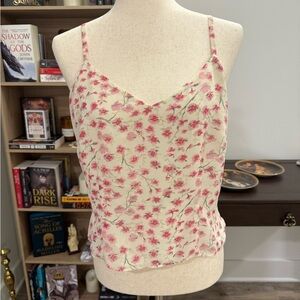 LOFT Cream Fitted Camisole with Floral Design Size 10